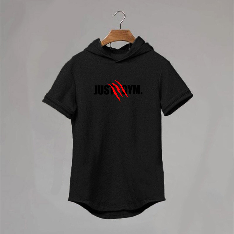 Outdoor Sport Hoodie - ジムトレーニングボディービルフィットネスパーカーメンズスポーツカジュアルスリムフィットフード付きTシャツ夏半袖綿通気性シャツ