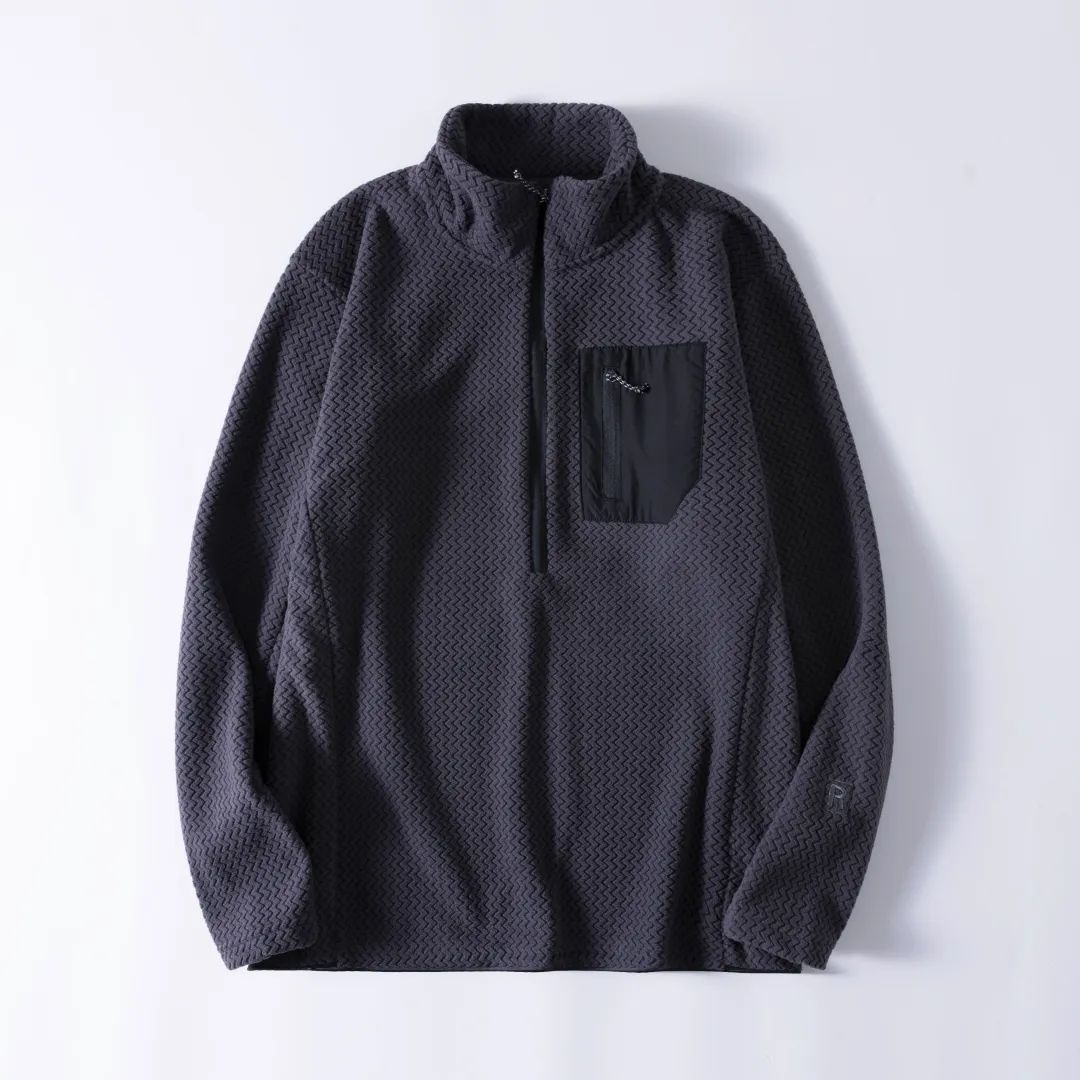 Outdoor Sport Hoodie - Tシャツ ロッククライミング ハイキング、キャンプ、釣り、アウトドア登山、旅行、外出、スポーツ ウェーブ柄ハーフジップフーディー