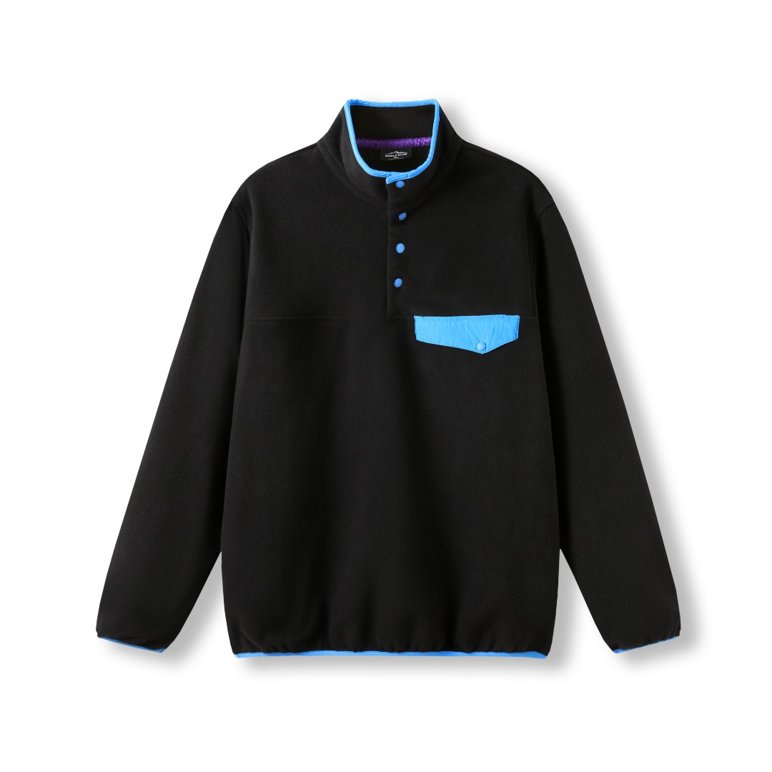 Outdoor Sport Hoodie - アウトドアサイクリングスポーツハイキングレジャーカップル向けカラーマッチパッチワークフリースジャケット（スタンドカラー、起毛フリースフード付き）
