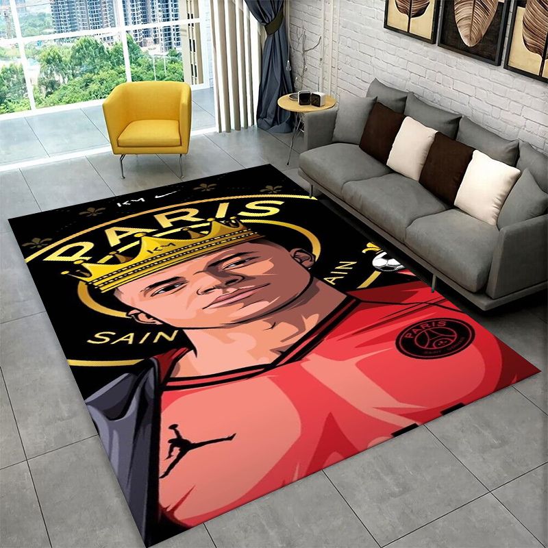 Outdoor Sport Area - サッカー M-Mbappe スポーツスター ノンスリップエリアラグ リビングルーム、ベッドルーム、プレイルーム用、ソフトカーペットフロアマット ホームデコレーションラグ