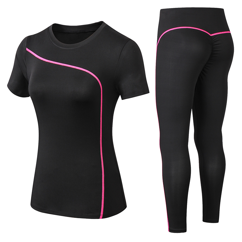 Outdoor Sport Outfit - ヨガセット速乾性 2 ピース女性半袖長ズボンアウトドアスポーツウェアフィットネススーツプラスサイズスポーツ衣装女性のための