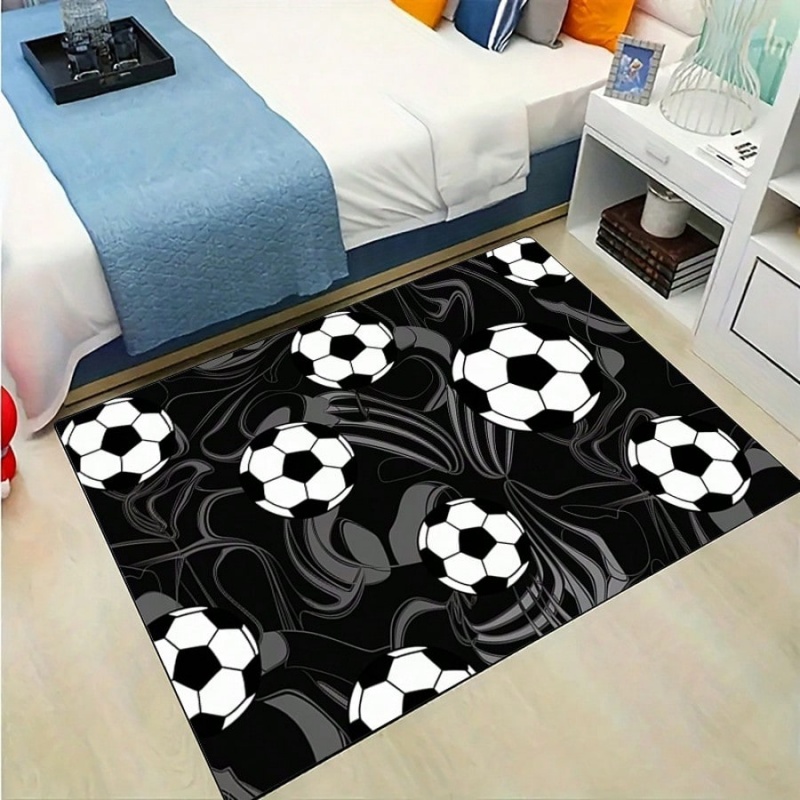 Outdoor Sport Area - ブラックグレースワールサッカープリントフロアマット寝室エリアラグサッカースポーツ滑り止めキッズルームフロアカーペット