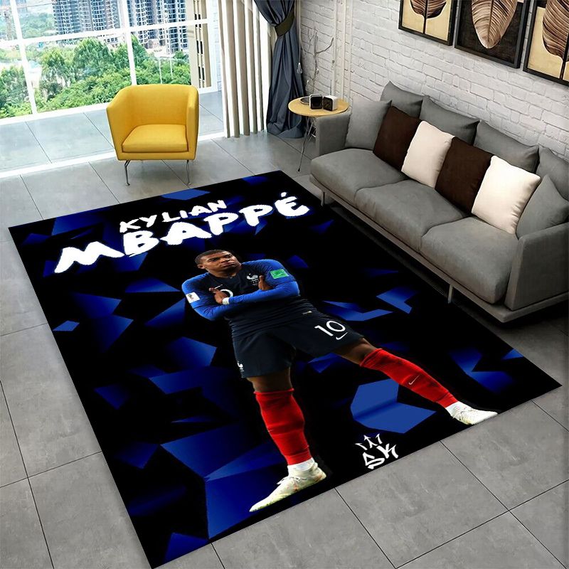 Outdoor Sport Area - サッカー M-Mbappe スポーツスター ノンスリップエリアラグ リビングルーム、ベッドルーム、プレイルーム用、ソフトカーペットフロアマット ホームデコレーションラグ