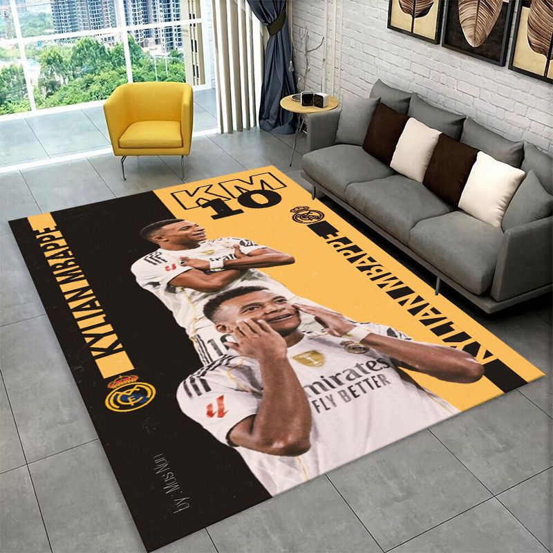 Outdoor Sport Area - サッカー M-Mbappe スポーツスター ノンスリップエリアラグ リビングルーム、ベッドルーム、プレイルーム用、ソフトカーペットフロアマット ホームデコレーションラグ