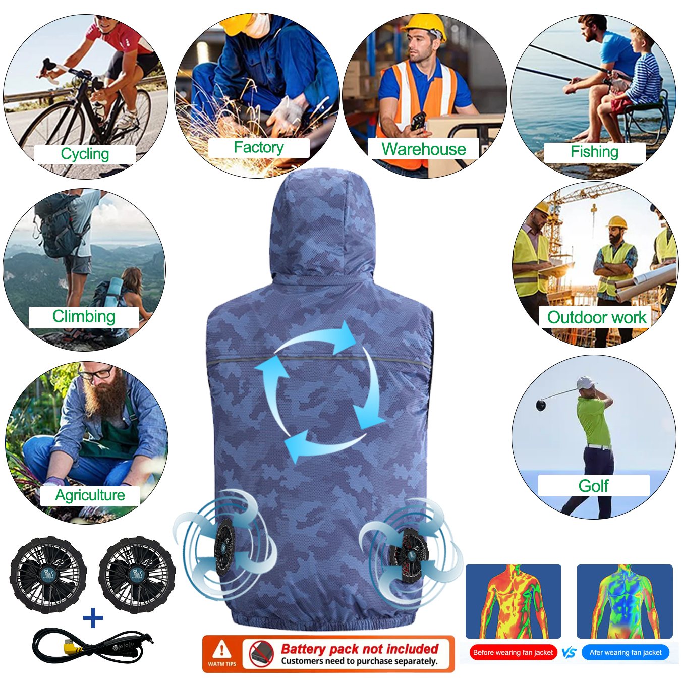 夏のスポーツ 12V/5V ファンエアコンクール男性女性旅行 - Outdoor Sport Jacket Brand のレビューと価格