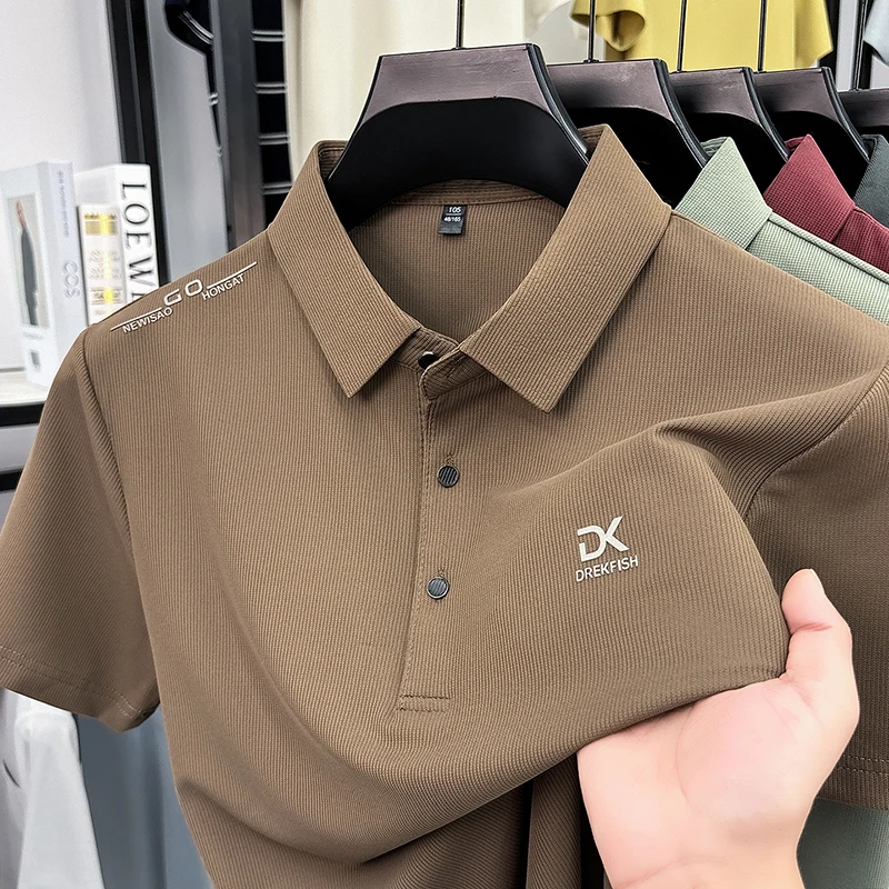 DREKFISH 刺繍入りポロシャツ男性弾性アイスシルク半袖 - Outdoor Sport Outfit のレビューと価格
