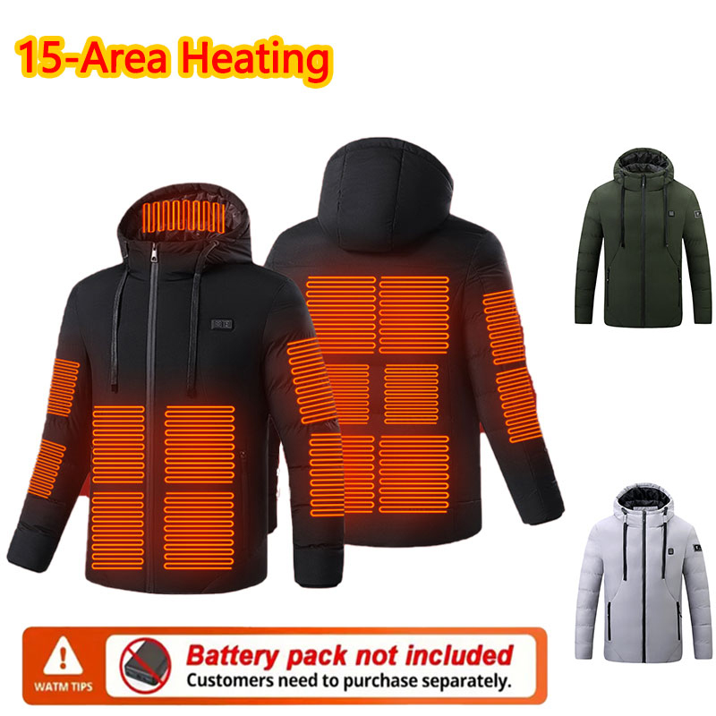 15 エリア加熱式冬用フード付きジャケット男性用暖かい加熱ジ - Outdoor Sport Area のレビューと価格