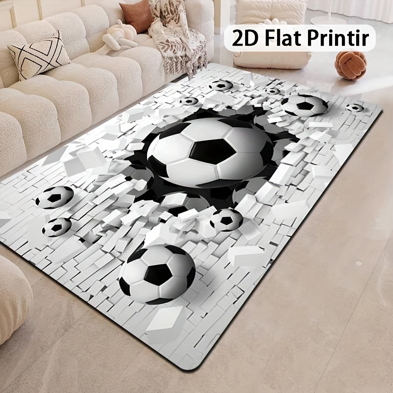 サッカーボール3D効果ラグフランネルプリントフロアマットリビ - Outdoor Sport Area のレビューと価格