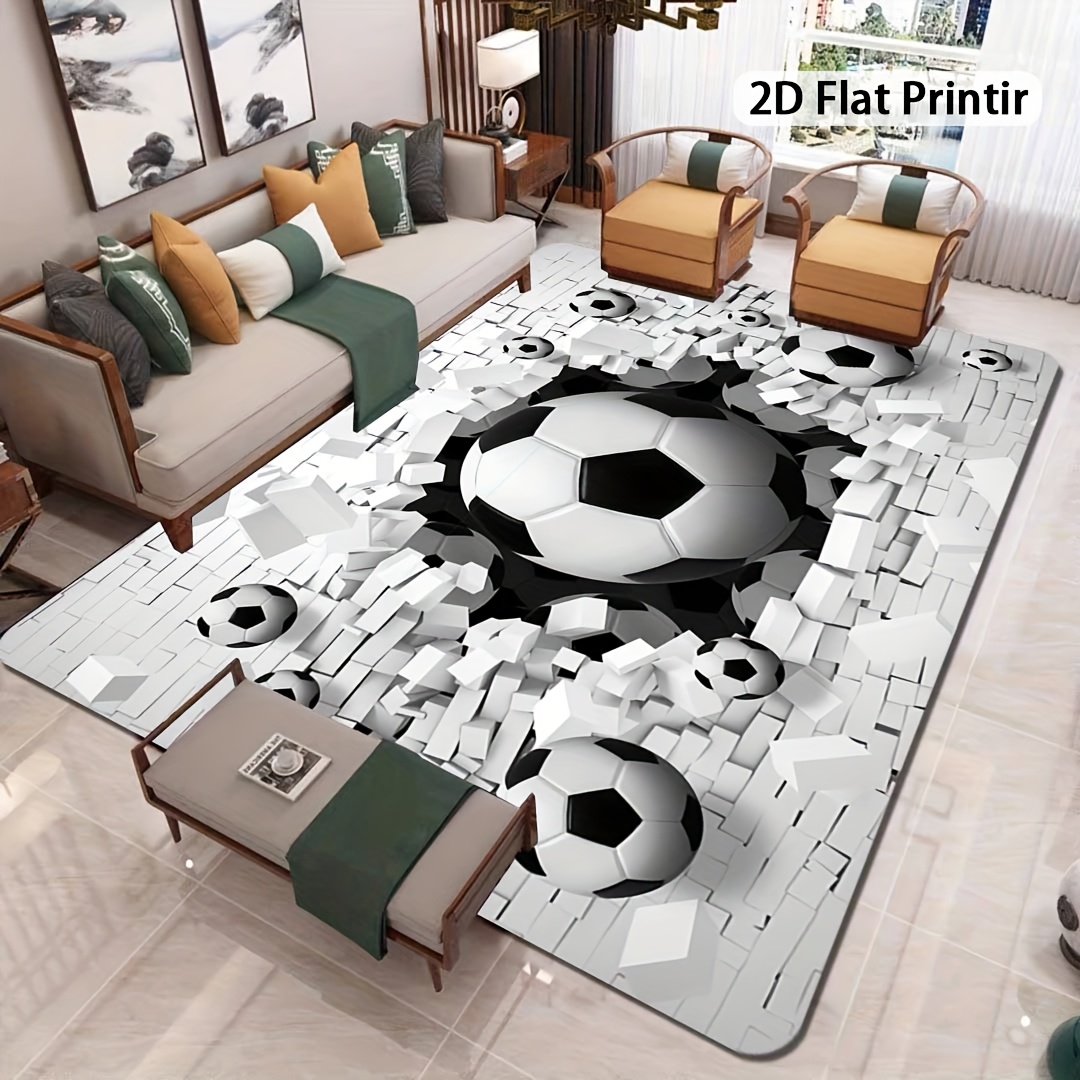 サッカーボール3D効果ラグフランネルプリントフロアマットリビ - Outdoor Sport Area のレビューと価格