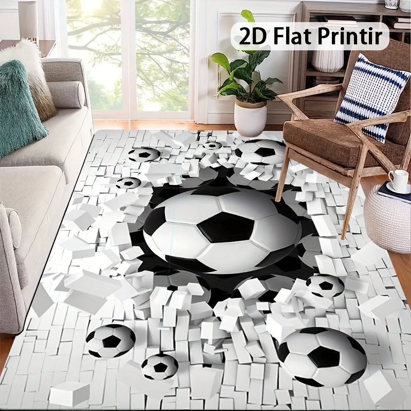 サッカーボール3D効果ラグフランネルプリントフロアマットリビ - Outdoor Sport Area のレビューと価格