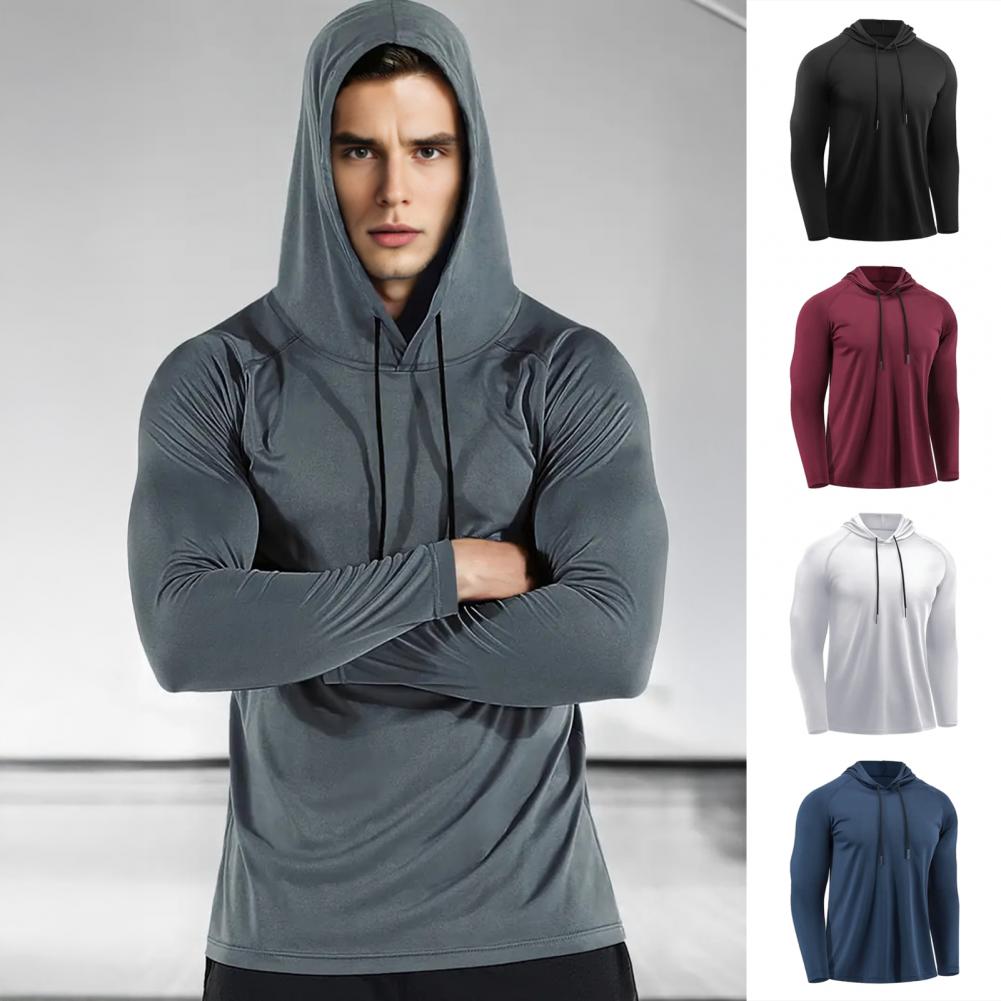 メンズ速乾長袖フーディー吸汗ジムトレーニングTシャツルーズフ - Outdoor Sport Hoodie のレビューと価格