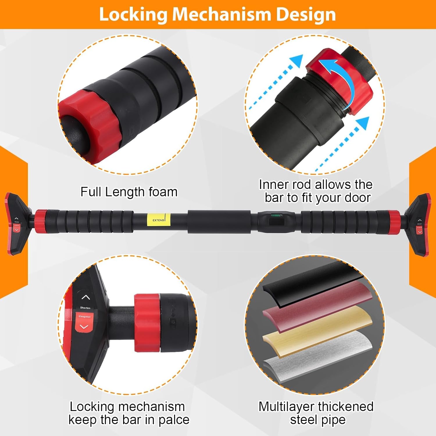 懸垂バー、ドア枠用チンニングバー（レベルメーターと自動ロック - Chin Bar Doorway のレビューと価格