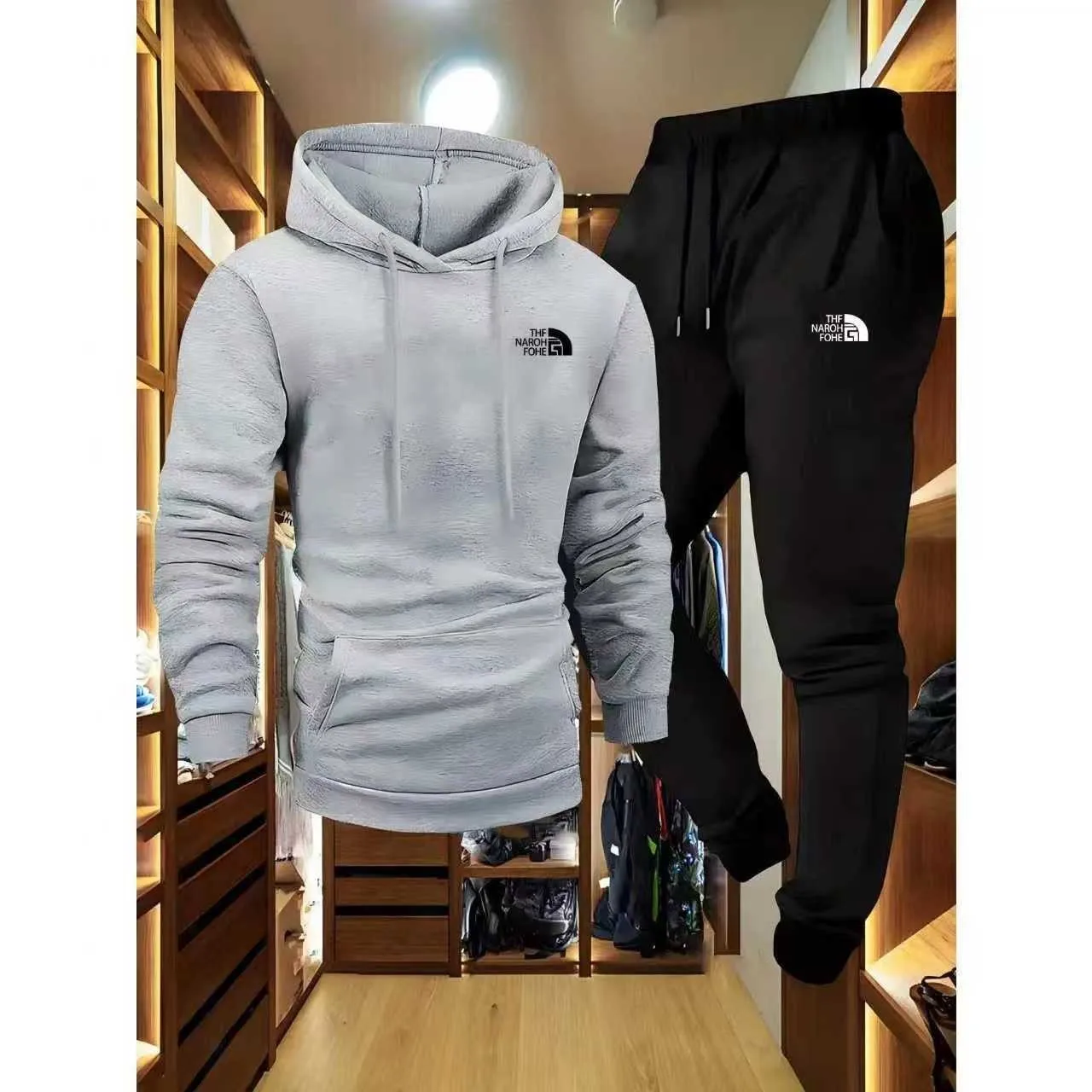 メンズ秋冬柄カジュアルツーピースセット、フード付きスウェット - Outdoor Sport Hoodie のレビューと価格